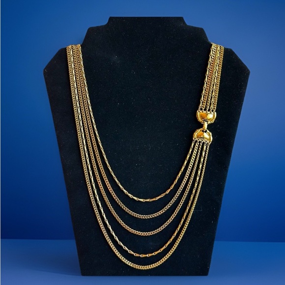 VTG Monet 5 Strand Layered Gold Tone Chain Link Necklace 27β to 32β Chains - Picture 1 of 7